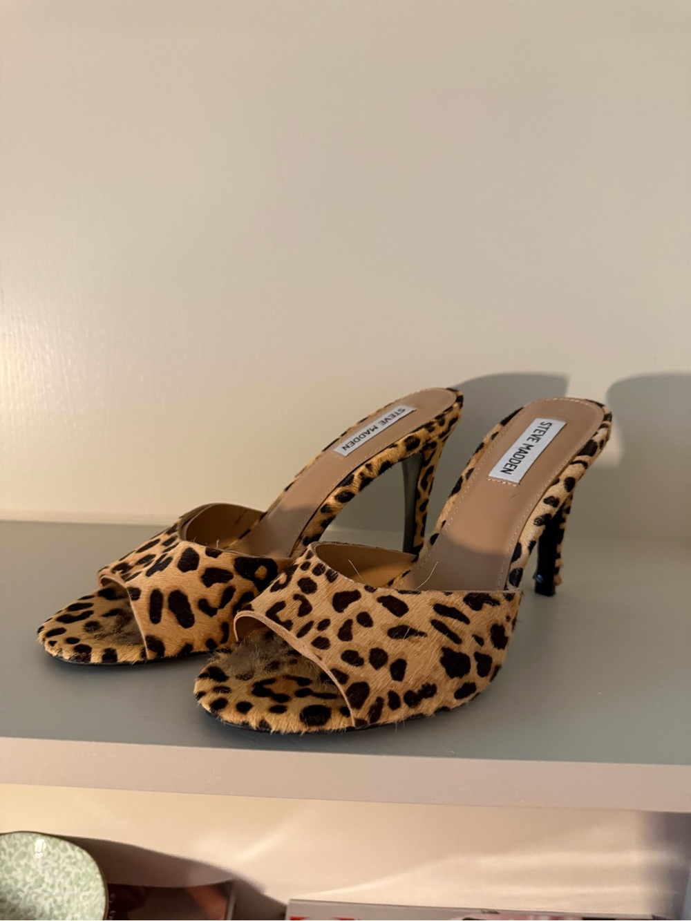 Steve Madden Leopard-Print Open Toe Heels in Tan and Black